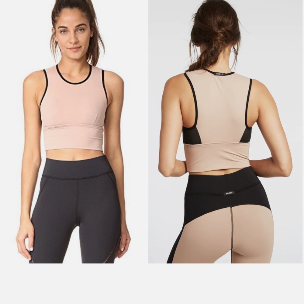 Michi Ignite Crop Top/Sports Bra in pink and black